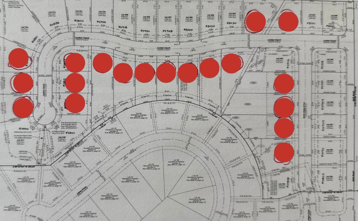 Hawthorne II Evansville site plan showing Sterchi Homes building opportunities